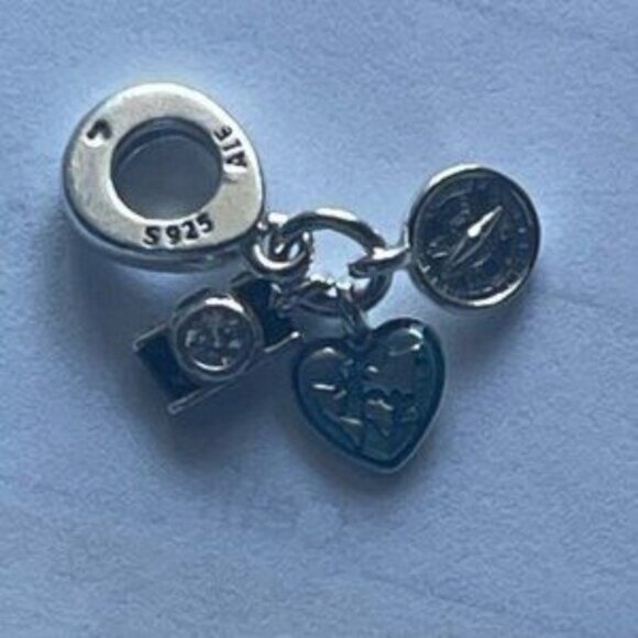 Pandora Camera, Heart & Compass Triple Dangle Charm - Picture 2 of 4